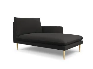 VIENNA chaise longue in boucle fabric right side black with gold base